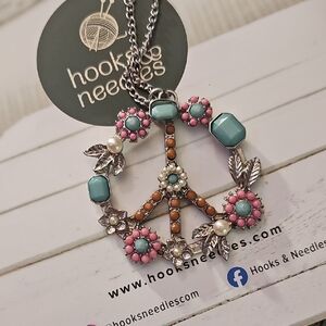 Peace Sign Pendant Necklace - Pink, Turquoise, Brown
